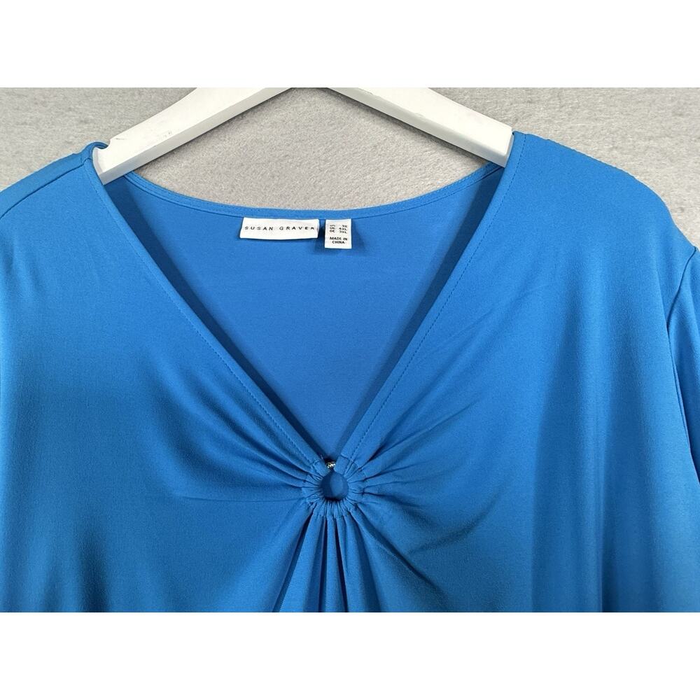 Susan Graver Liquid Knit Tunic Womens 3x Ruched Front Tunic Blue Stretchy Mature - Picture 3 of 9